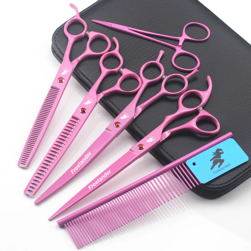 

scissors for dog grooming 8-inch pink red diamond screw pet scissors