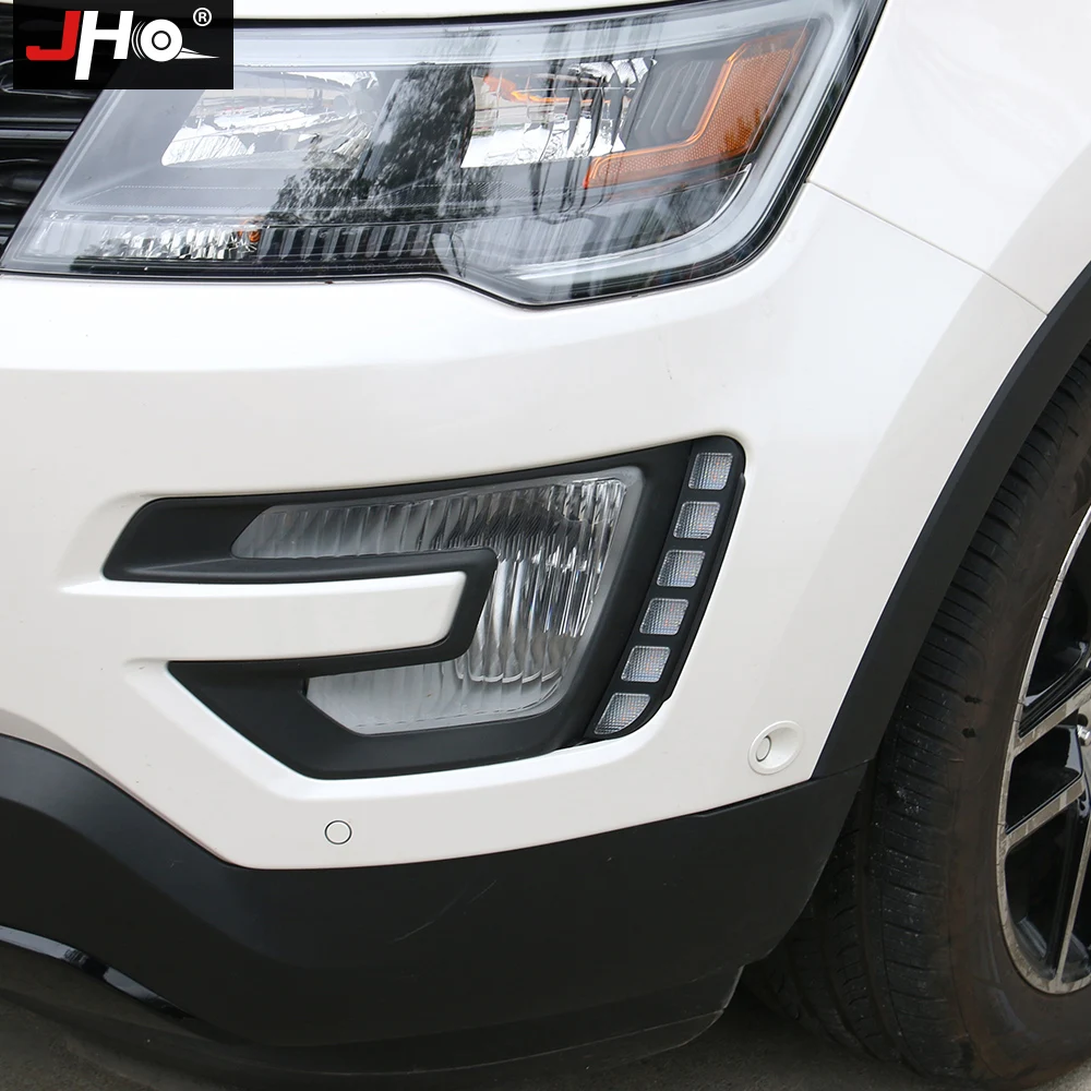 JHO 12 V автомобильный светодиодный DRL Дневной ходовой свет желтый указатель поворота для Ford Explorer водонепроницаемые аксессуары для укладки