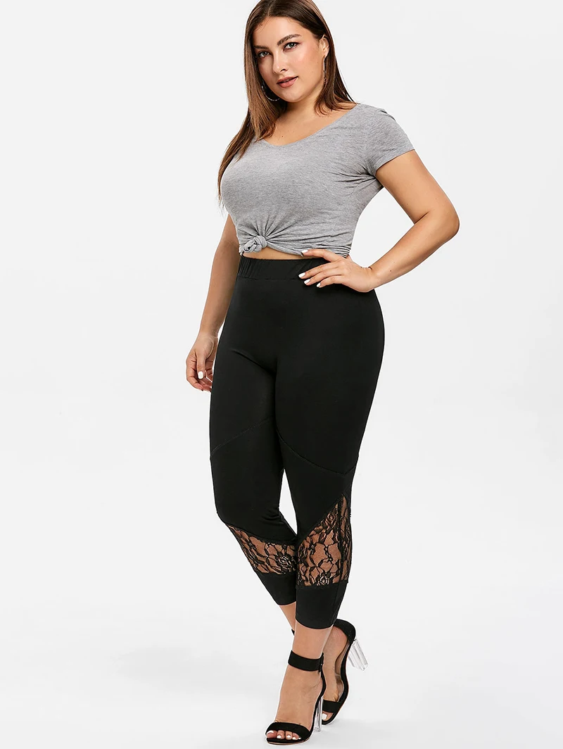 PlusMiss размера плюс 5XL с пикантным кружевным плетением короткие леггинсы для женщин женские большие размеры укороченные Леггинсы Капри Леггинсы XXXXL XXXL XXL обтягивающие леггинсы для девочек