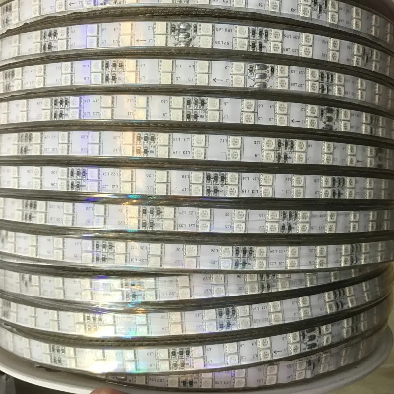 Двухрядная Светодиодная лента 120 светодиодов/м 220 В 240 в RGB 5050 теплый