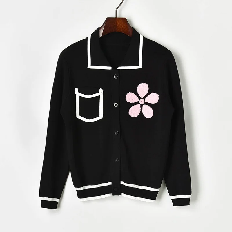 Женский трикотажный комплект из двух предметов однобортный свитер с воротником