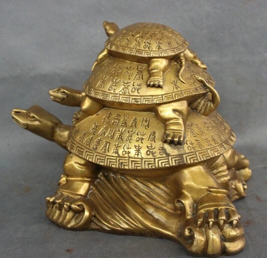 005039 9 &quotНародная Китайский Латунь Долголетия Шоу Sea Turtle Семьи Статуя Скульптуры