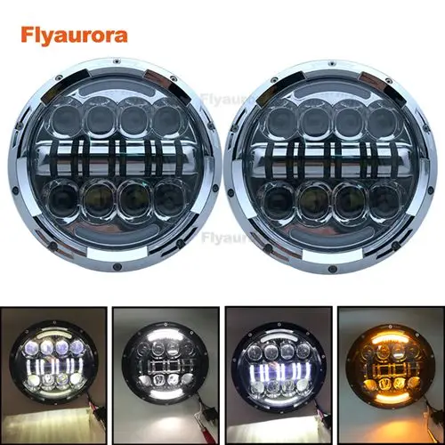 2pcs sliver Мотоцикл 7 дюймов фара для honda cb400 honda cb750 7 дюймов Круглый DRL поворотник Halo светодиодный налобный фонарь - Цвет: 2pcs sliver