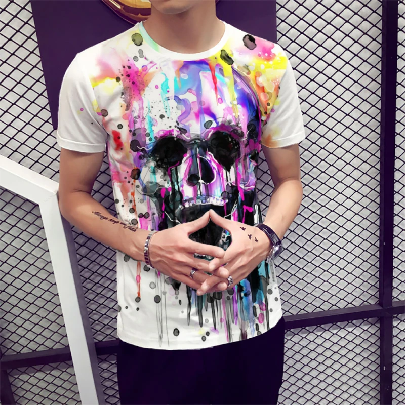 2019 Лето покер с черепами печать мужская футболка коротким рукавом 3D Повседневная