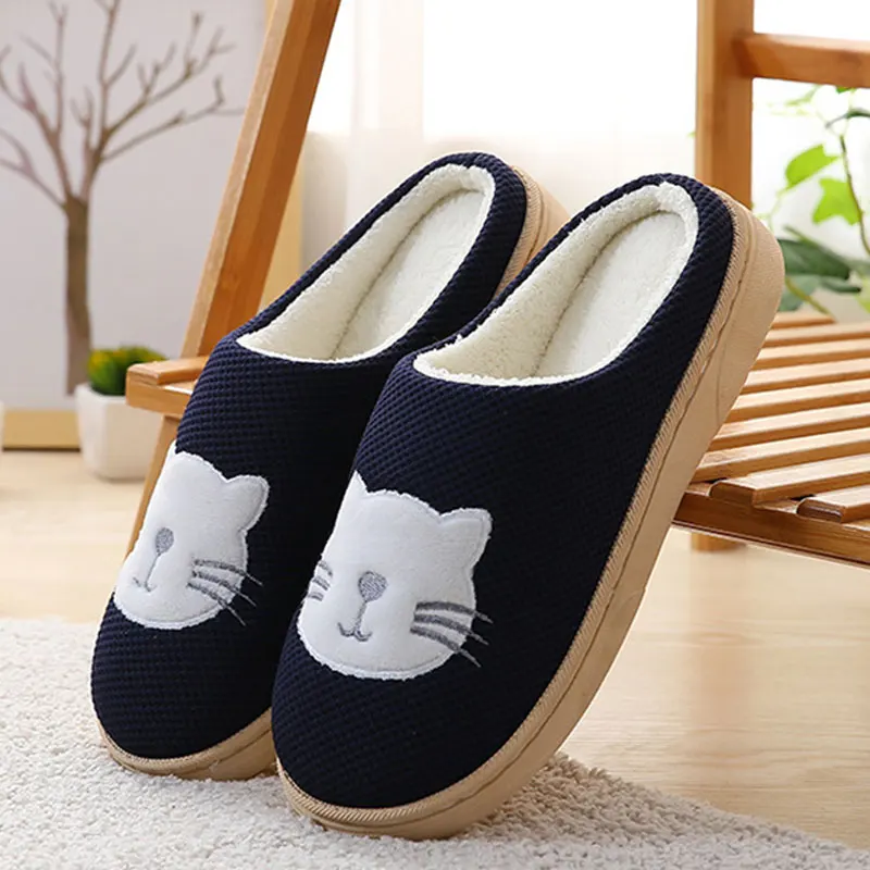 Домашние тапочки из хлопка с изображением кота женская зимняя обувь Модные