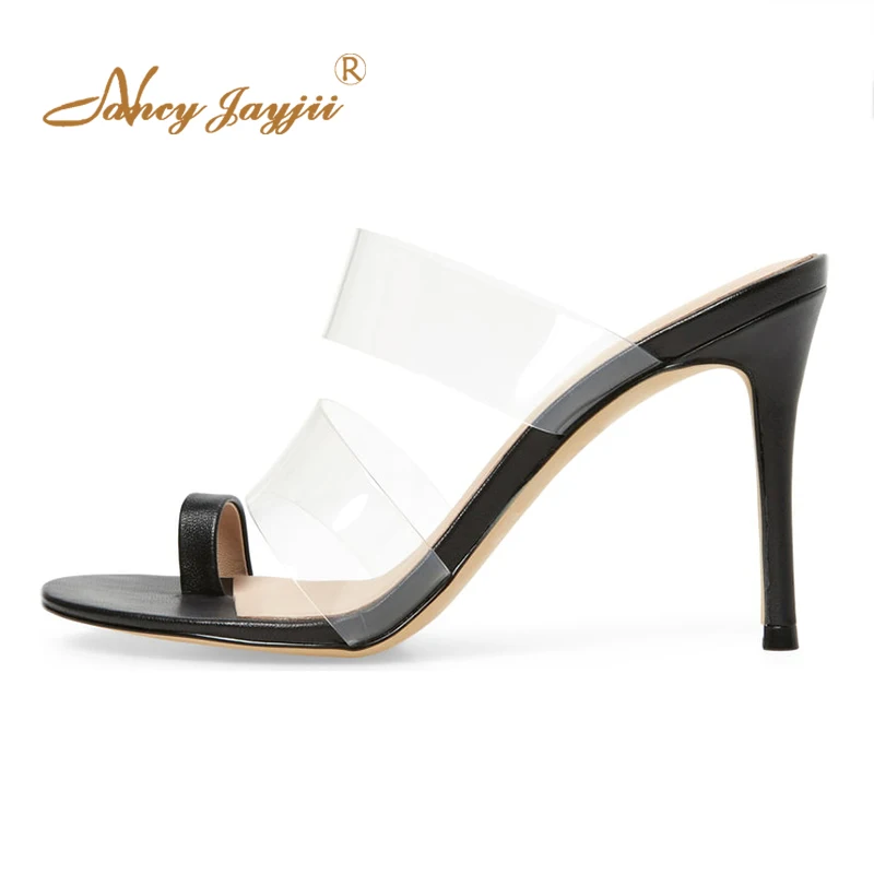 

Black White PVC Super High Heels Sandals Woman Stilettos Open Toe Chic Large Size 15 For Ladies Clear Summer Shoes Party Fashion