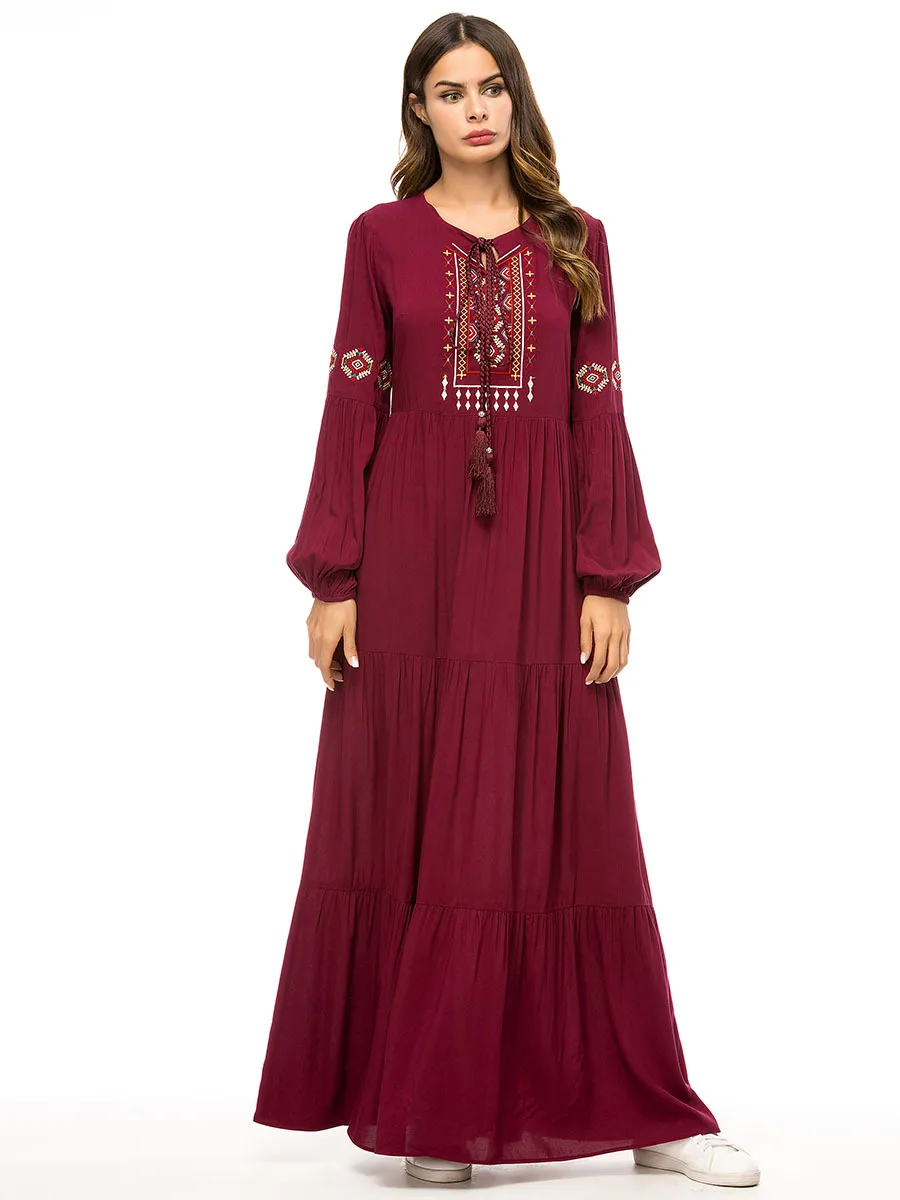 Женское богемное мексиканское платье Abaya Элегантное повседневное макси с