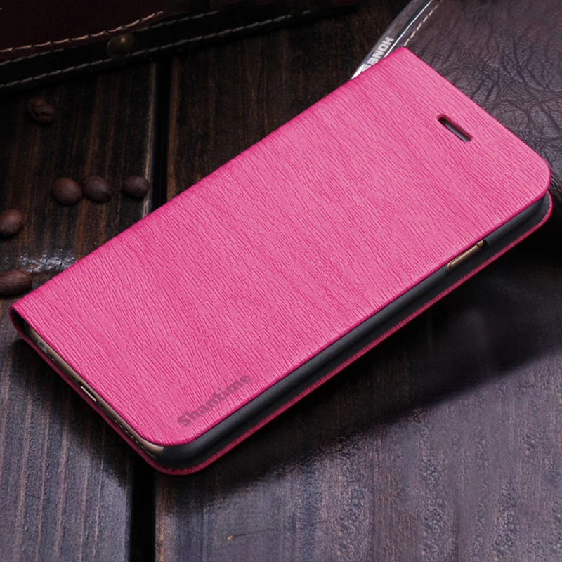 Rose red Wood grain PU Leather Phone Case For Vernee M5 Flip Book Case For Vernee M5 Business Wallet Case PC Shell Back Cover - Цвет: Rose red