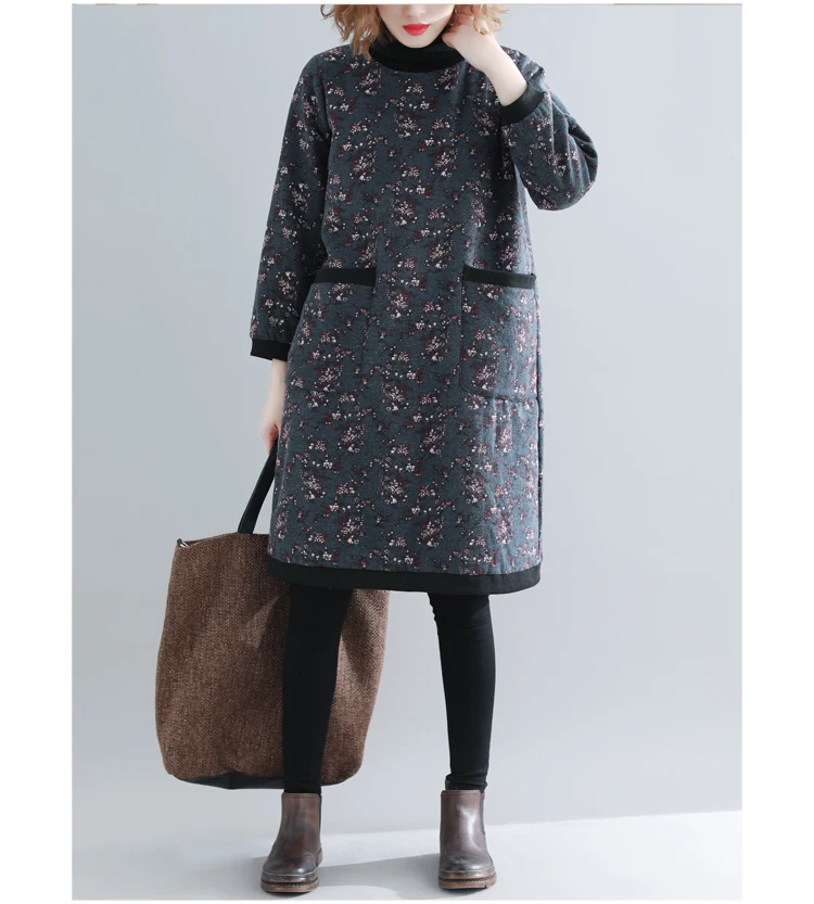 2018 зимняя теплая флисовая подкладка размера плюс платье джемпер с принтом