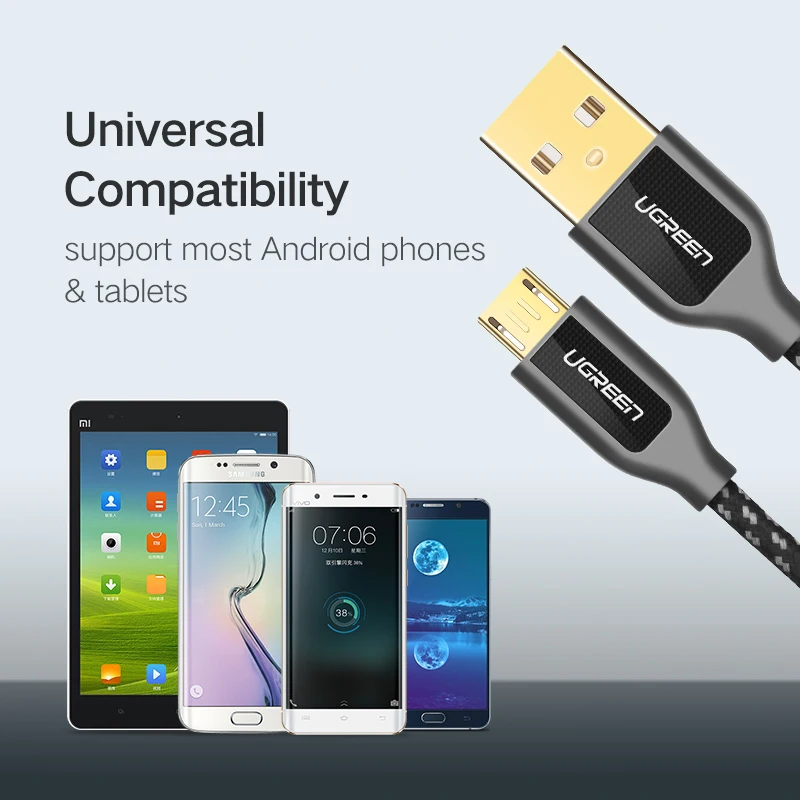 Ugreen Micro USB кабель для Xiaomi Redmi Note 5 4X Android телефон нейлоновая плетеная Быстрая