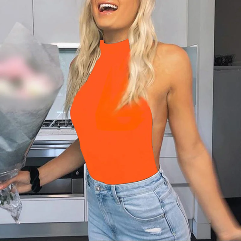 Женские Боди однотонные вечерние летняя блузка на бретелях с вырезом комбинезон