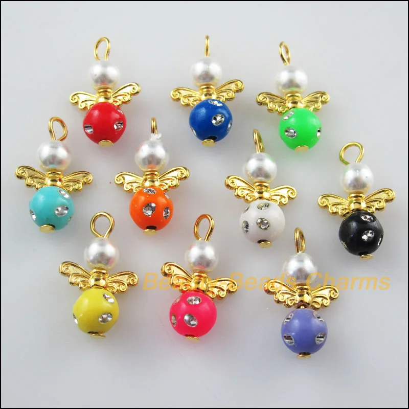 Мода 20 Новые шармы смешанные танцующий Ангел золото Цвет кулоны крылья