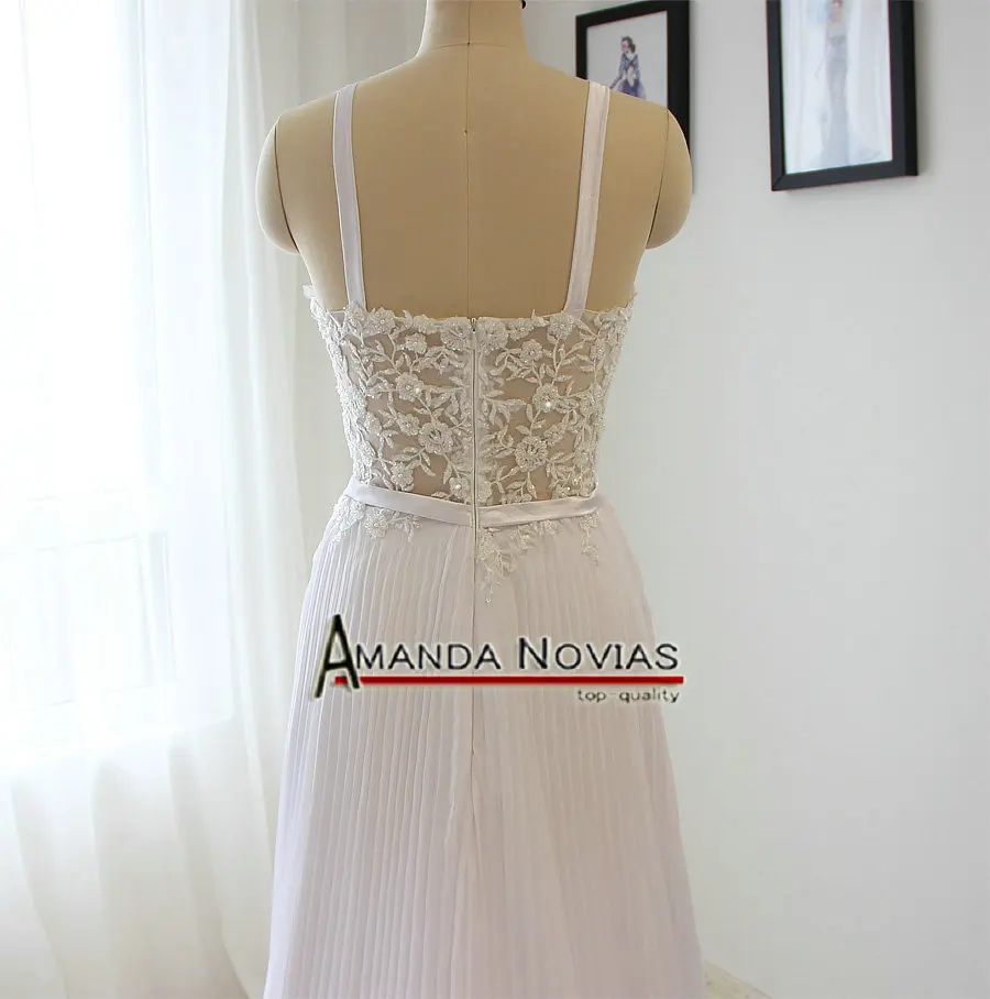 Свадебное платье из прозрачного шифона с бретельками и бисером новинка 2019 |