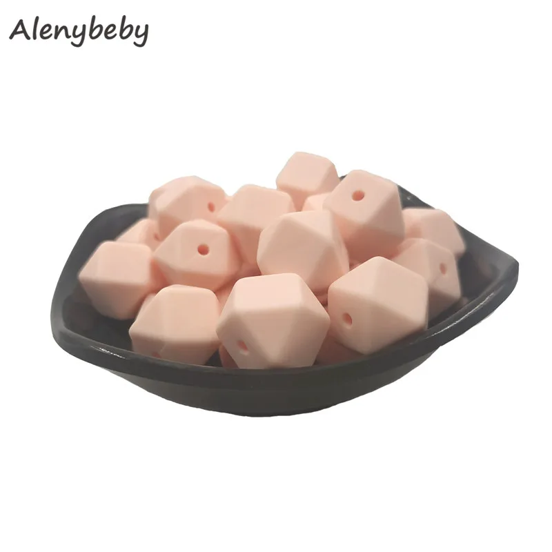 Light pink 50 шт. 17 мм Силиконовые шестигранные шарики BPA Бесплатно Детские Прорезыватели для зубов Еда Класс силиконовый Прорезыватель Жевать Ожерелье игрушки Детские подарки для душа - Цвет: Light pink