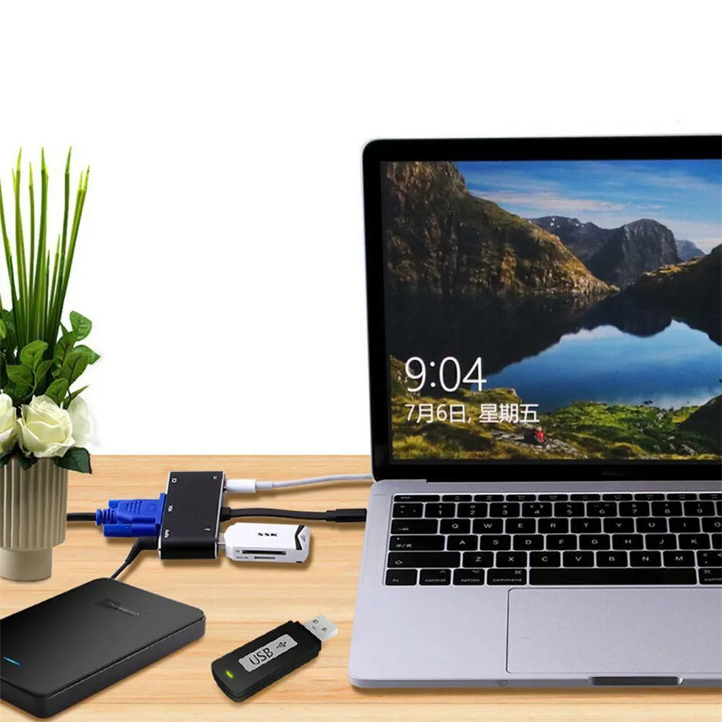 Hd конвертер Лот 5 в 1 USB C Тип с разъемами типа и HDMI HUB адаптер кабель VGA Аудио 3 0 PD