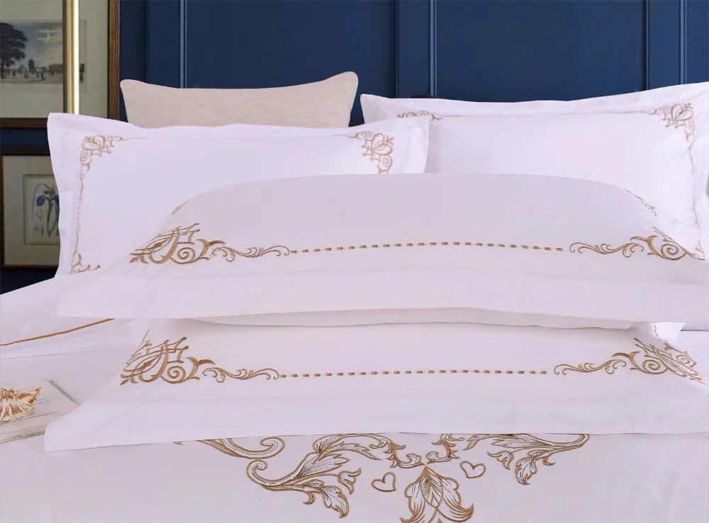 Tiibute белый шелк Вышивка 100% хлопок Постельное белье роскошный отель Набор