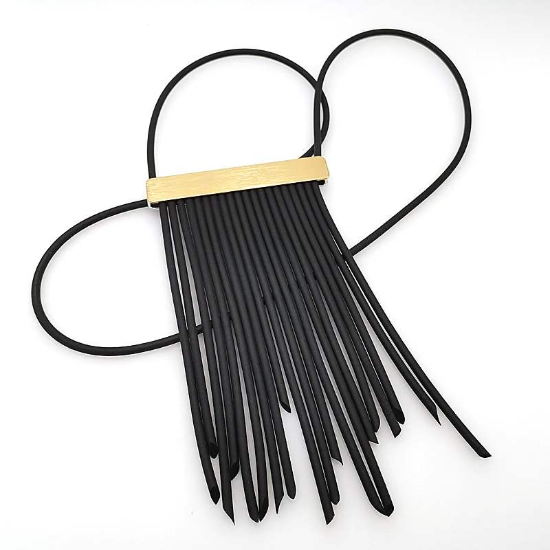 YD&ampYDBZ New Rubber Tassel Necklace Women Long Choker Two Side Silver Color Gold Black Rope Jewelry Gothic Style Pendant | Украшения и