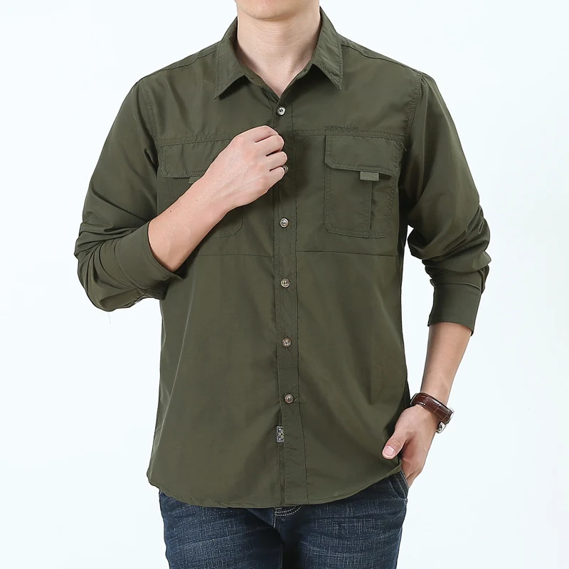 Army Green 77 город убийца быстросохнущие мужские рубашки летняя Военная Рубашка мужская верхняя одежда дышащая рубашка с длинным рукавом Мужская Боевая рубашка - Цвет: Army Green