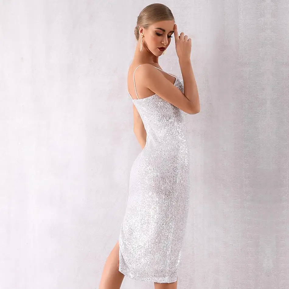 Женское облегающее платье на бретелях-спагетти вечернее с V-образным вырезом и