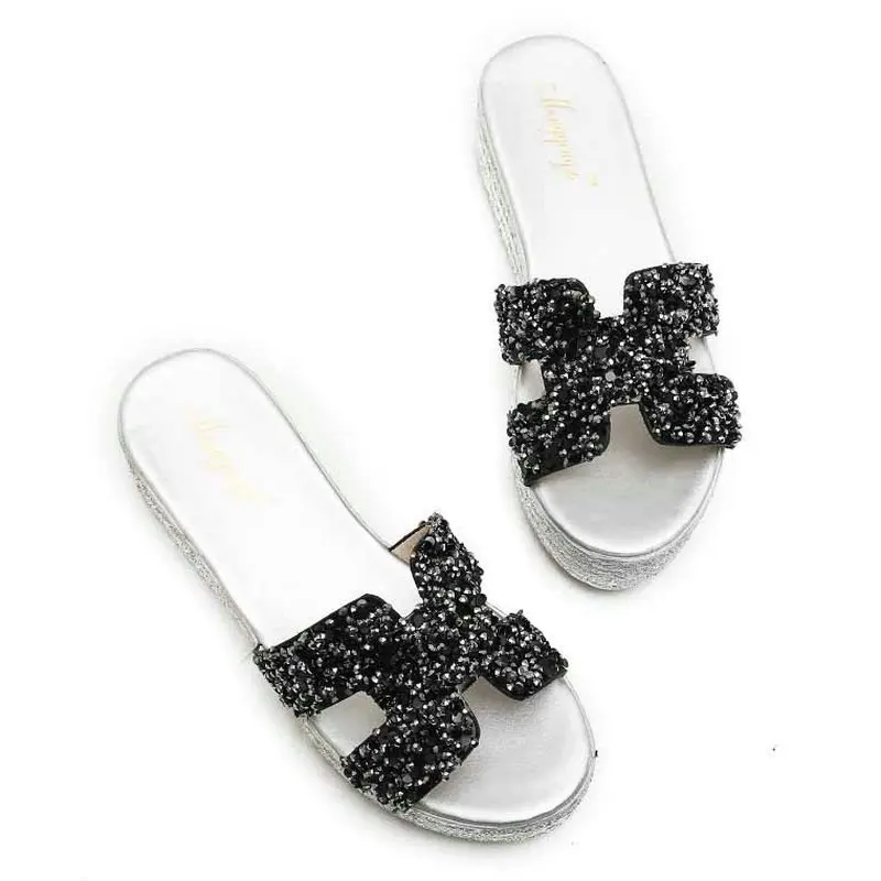 Женские шлепанцы на плоской платформе расшитые блестками большие размеры 33-43 B1-5 |