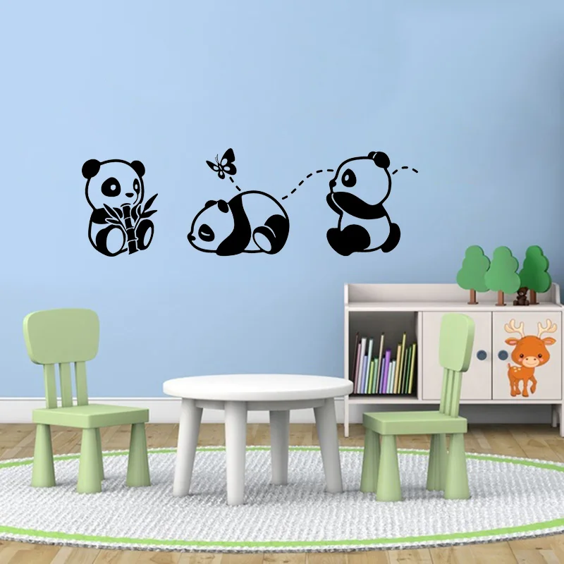 Stickers The Cute 3 Pandas Vinyl Wall Art Decor Mural Decal Wallpaper Living Room Home Poster Kids House Decoration | Дом и сад