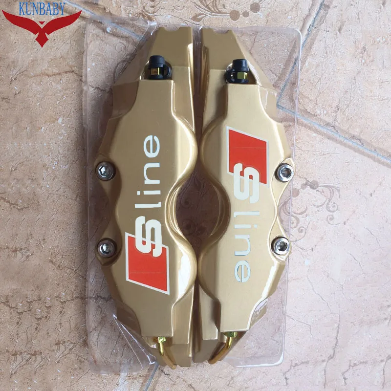 Gold KUNBABT 4 шт. ABS пластик с логотипом Sline дисковый тормозной суппорт крышки размер L& M для Audi 18-20 дюймов колеса - Название цвета: Gold