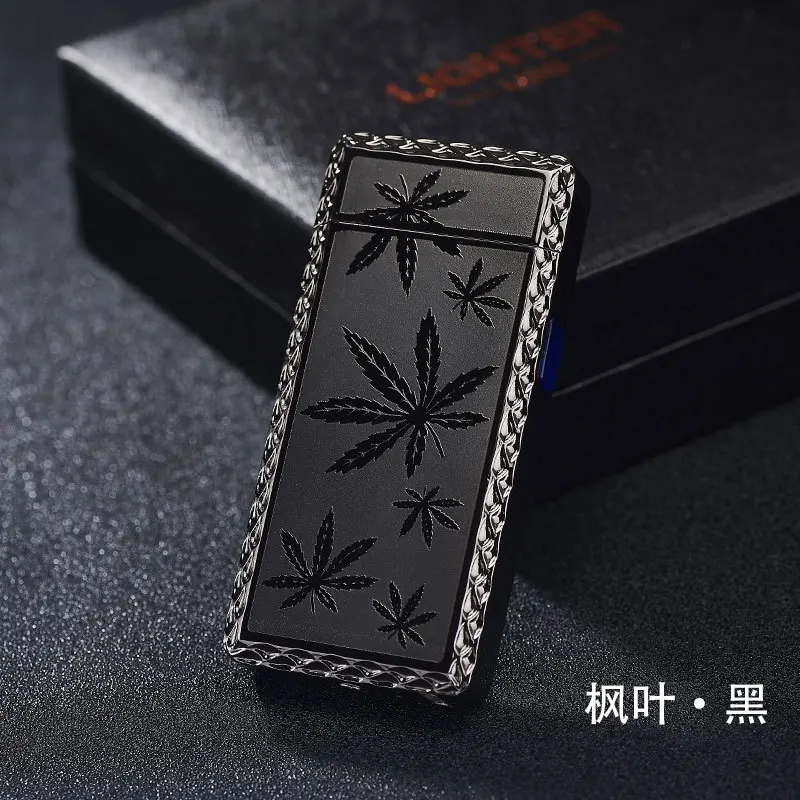 Dragon usb зарядка зажигалка электрическая двойная дуга плазменная Зажигалка электронная ветрозащитная сигарета сигара курительные зажигалки zapalniczka - Цвет: black leaf