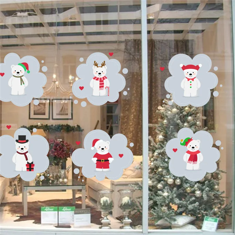 

Lovely Bear Christmas decoration Santa Claus wall stickers for kids room Store window decal Refrigerator Decor wall arts poster