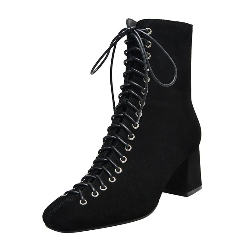 FEDONAS Euro Style New Arrival Fashion Women Ankle Boots Autumn Winter Cross-tied Square Toe Sexy Party Night Club Shoes Woman