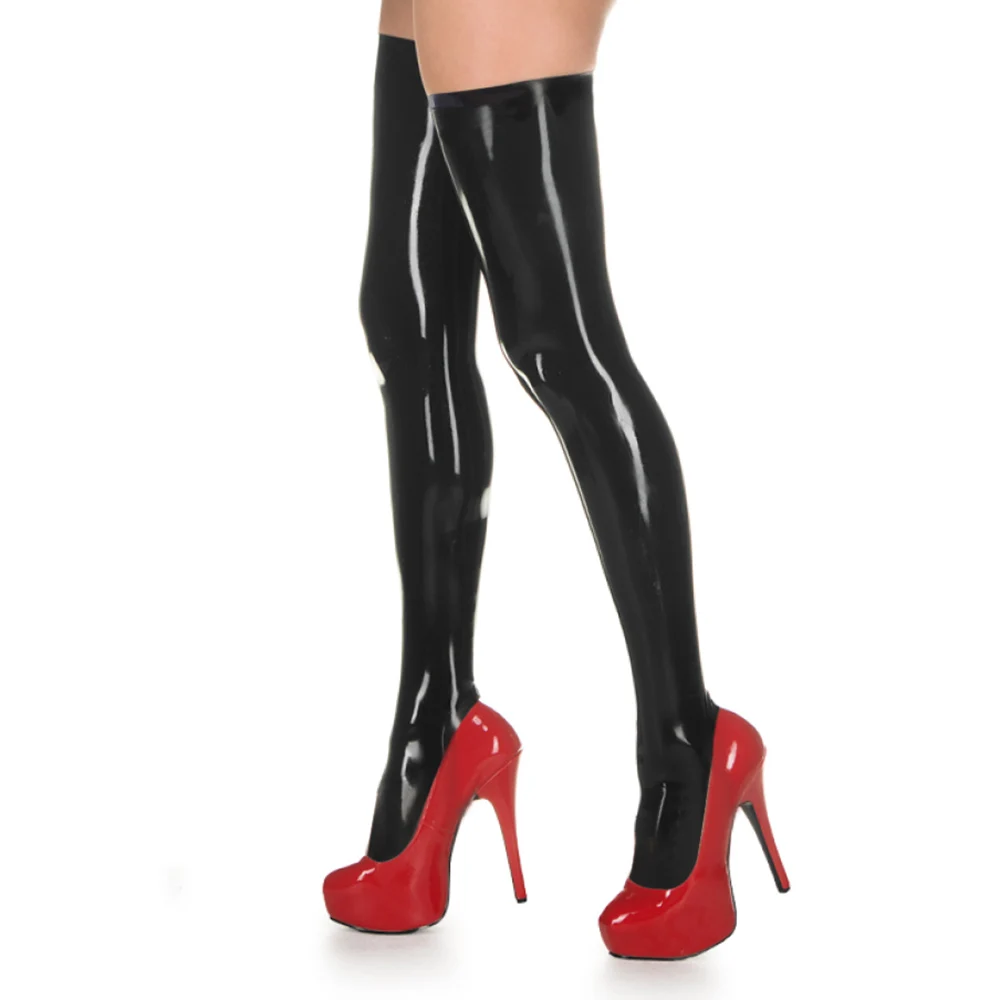 

Unicolor Shiny PVC Zentai Stockings Halloween Party Composite Coatings Faux Leather Thigh High Skintight Catsuit Stocking