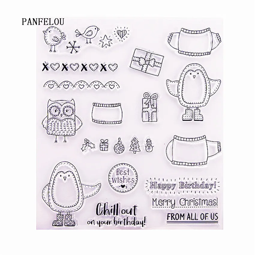 Прозрачный силиконовый штамп PANFELOU Птицы на празднике/печать сделай сам для