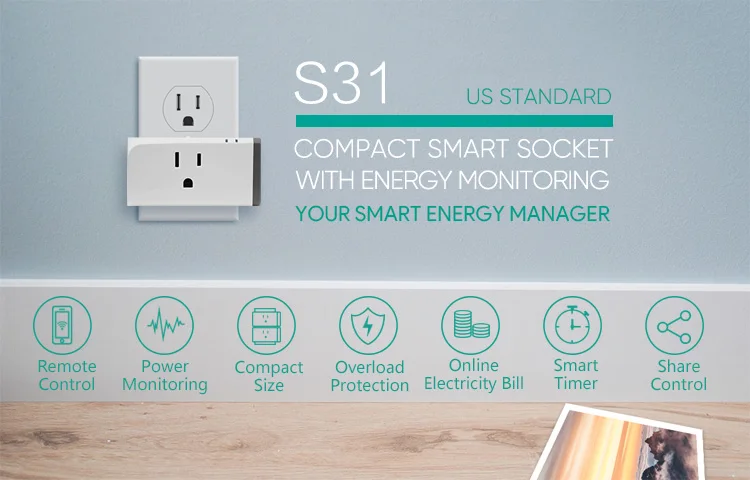 Sonoff S31-компактная умная розетка с контролем Энергии стандарта США 16А с измерением энергопотребления ewelink app