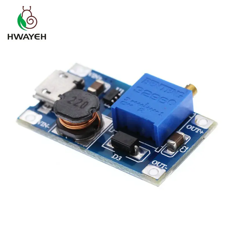 10 шт./лот MT3608 DC регулируемый Повышающий Модуль 2A Boost с MICRO USB 2в 24в до 5В 9В 12В 28В