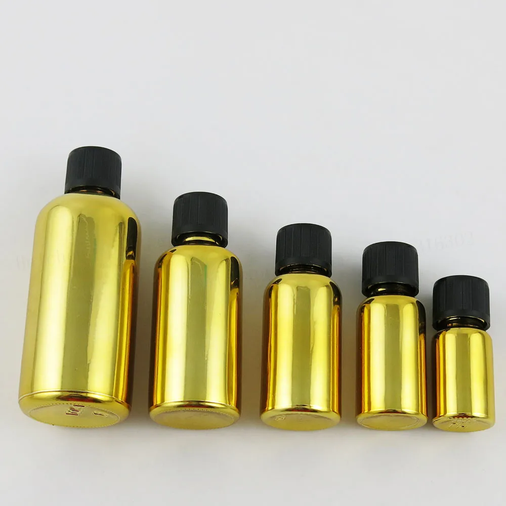 12 x New Design 5ml 10ml 20ml 30ml 50ml 100ml Refillable Gold Glass Bottle With Childproof Lids 1OZ Cosmetic Container | Красота и