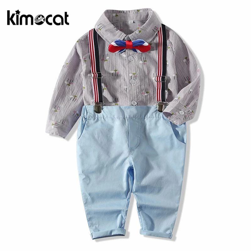 

Kimocat Baby Boy Clothes Long Sleeve Kid Infant 2pcs Shirt+Overalls 100% Cotton Handsome Gentleman Boys Clothing Set Outfit Suit