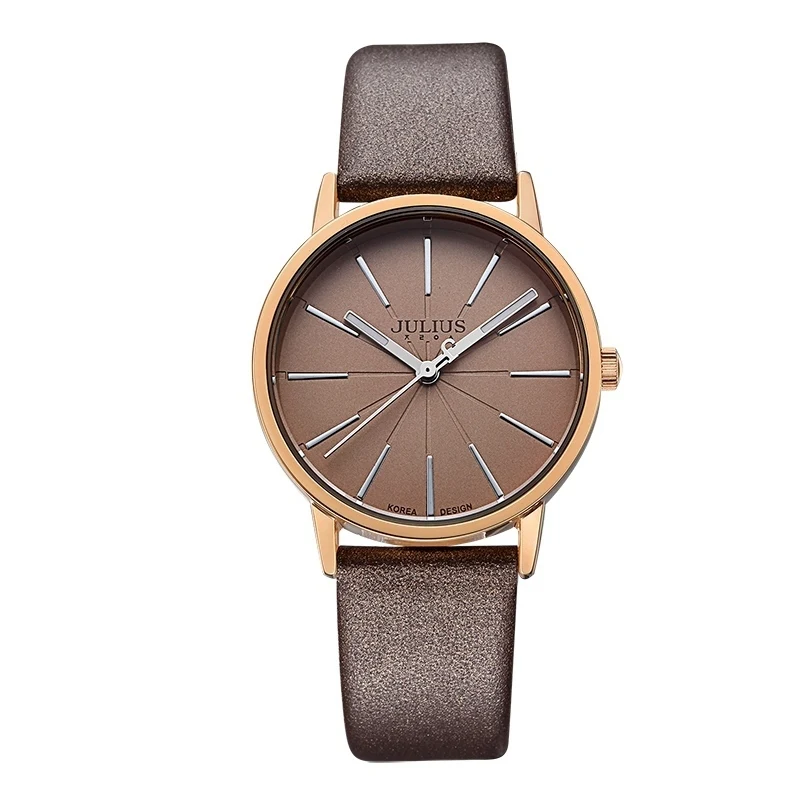 Коричневый Hot Women's classic style leather wristwatch ladies dress analog watches fashion casual quartz watch Top brand Julius 387 colck - Цвет: Коричневый