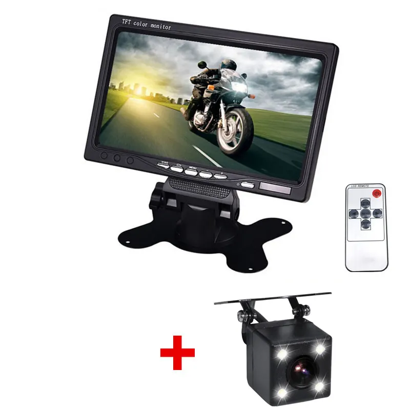 Monitor 4 LED GSPSCN HD 7 дюймов ЖК-дисплей цветной экран заднего вида DVD VCR монитор СВЕТОДИОДНЫЙ фонарь ночное видение резервная камера заднего вида инфракрасная - Цвет: Monitor 4 LED