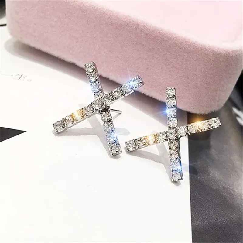 2021 корейские драматические женские серьги с геометрическим рисунком Креста X