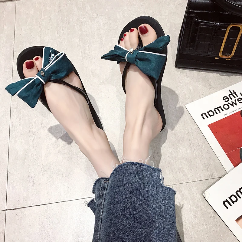 2019 summer casual wild flat bow slippers women's comfortable wear new fashion word shoes women | Обувь