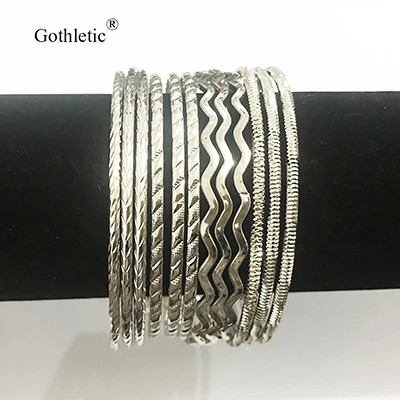 F Gothletic 12-20 шт/партия Родиевые цвета текстуры металлические браслеты и браслеты многослойный браслет в индийском стиле набор женские модные ювелирные изделия - Окраска металла: F