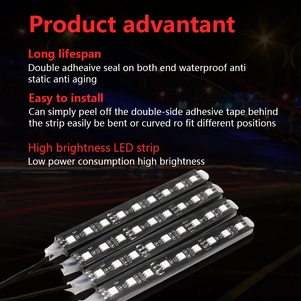 Цветной Автомобильный RGB светодиодный светильник с декоративной атмосферой