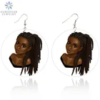 SOMESOOR афро длинные волосы натуральные деревянные висячие серьги черное искусство с обеих сторон картина африканская древесина ювелирные изделия для женщин девушки подарки