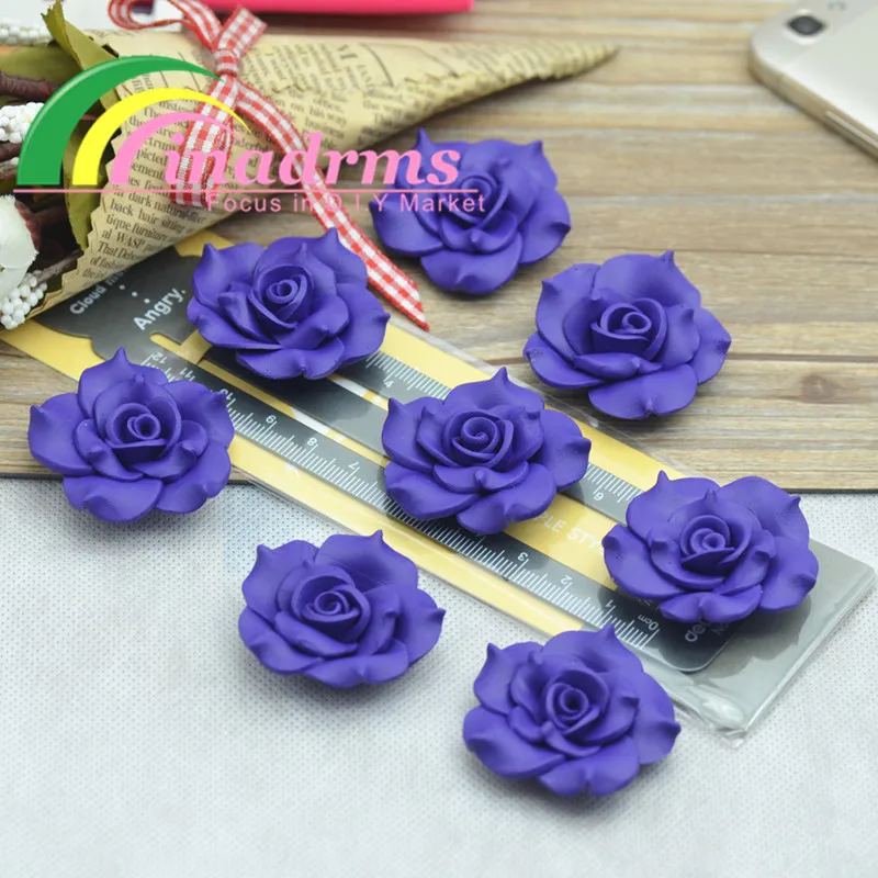 Мягкий цветок розы из темно-фиолетовой глины ручной работы 38 мм смолы