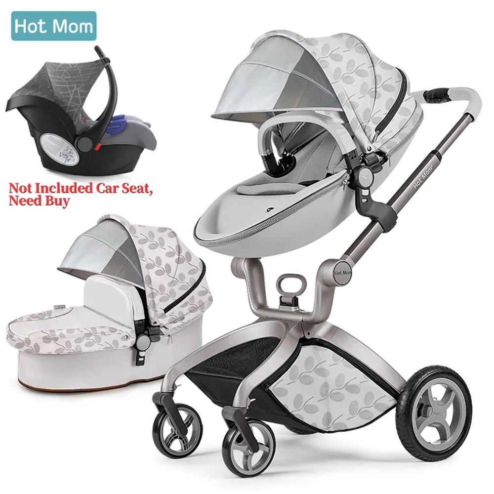Grey leaf car seat Детская коляска 3 в 1, популярная туристическая система для мам, высокая прогулочная коляска с люлькой в, складная коляска для новорожденных, F22 - Цвет: Grey leaf car seat