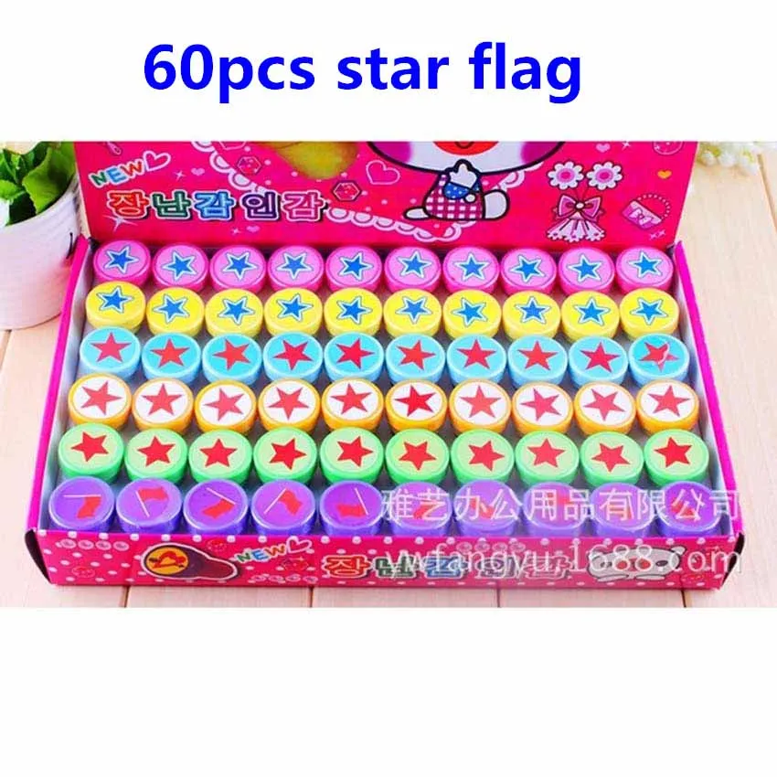 60pcs stars flag 30/60 шт. самостоятельно чернильные штампы детский праздничный костюм сувениры событие принадлежности для День рождения игрушки для мальчиков и девочек Гуди мешок Pinata наполнители - Цвет: 60pcs stars flag
