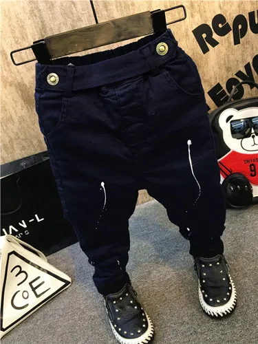 thick black Г. детские штаны для мальчиков Красные, темно-синие хлопковые модные джинсовые брюки с принтом, лидер продаж Детская одежда повседневные штаны для малышей От 3 до 7 лет - Цвет: thick black