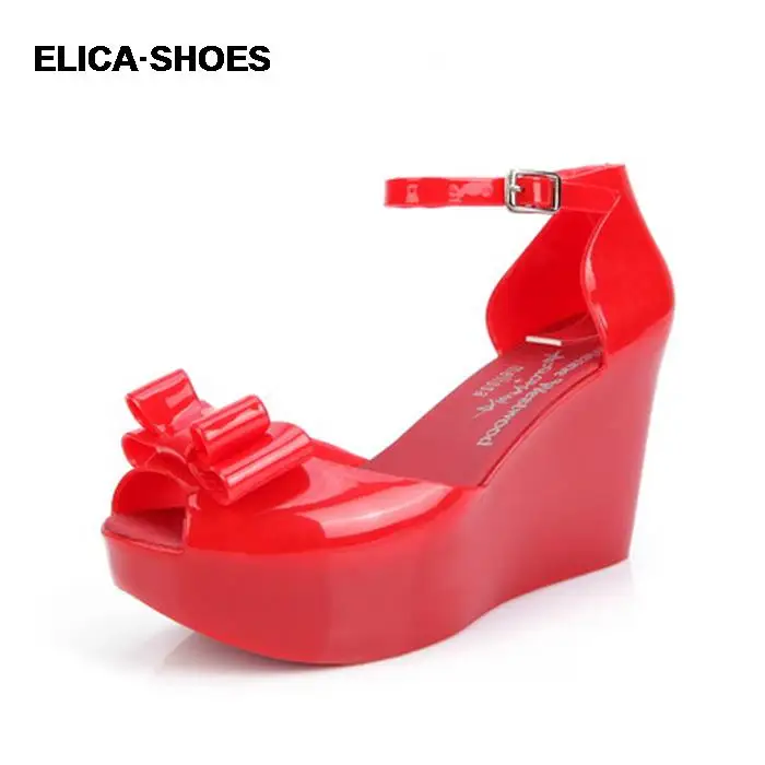 2015 Bowknot Melissa Waterproof Plastic Shoes Wedges High Heel Platform  Women Peep Open Toe Wedge Heel Ankle Strap Jelly Sandals - купить по  выгодной цене | AliExpress