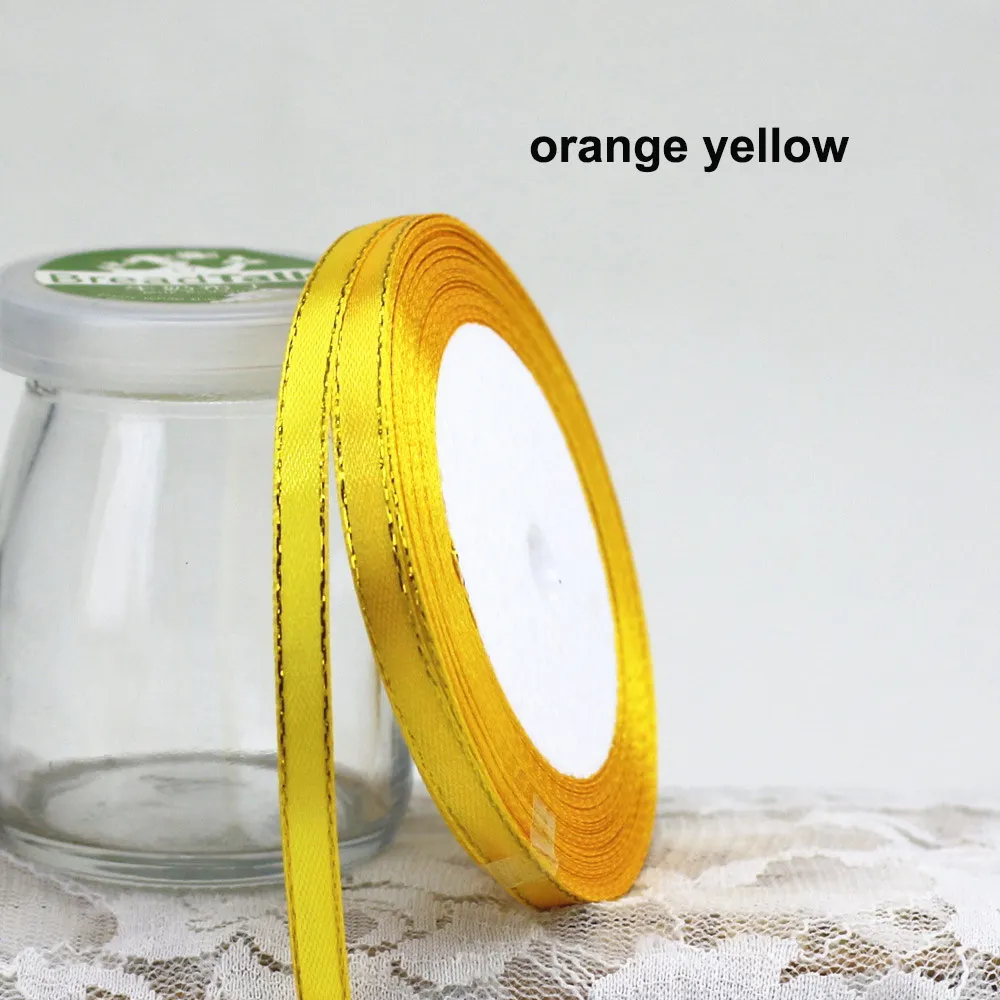 orange yellow 25 ярдов атласная лента 6 мм Золотая корсажная лента для кромки ленты DIY для упаковки подарков Свадебные украшения принадлежности для скрапбукинга - Цвет: orange yellow