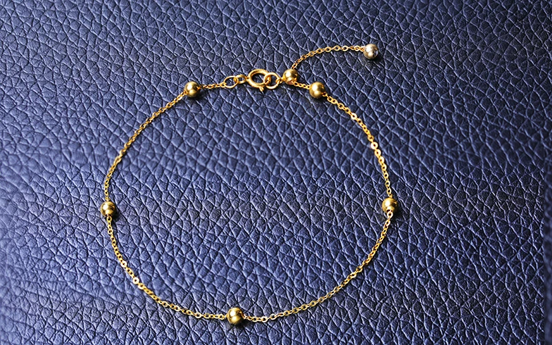 DMBGC006 браслет из чистого золота спутниковая цепь 18K желтая цепочка с золотыми бусинами регулируемый 18 см браслет