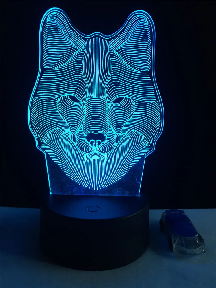 Животное голова волка 3D ночной светильник ing RGB LED USB фестиваль настроение